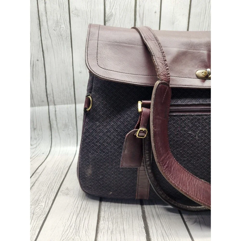 Hartmann Tweed Burgundy Leather Briefcase Attache Case Tote Overnight Bag Travel